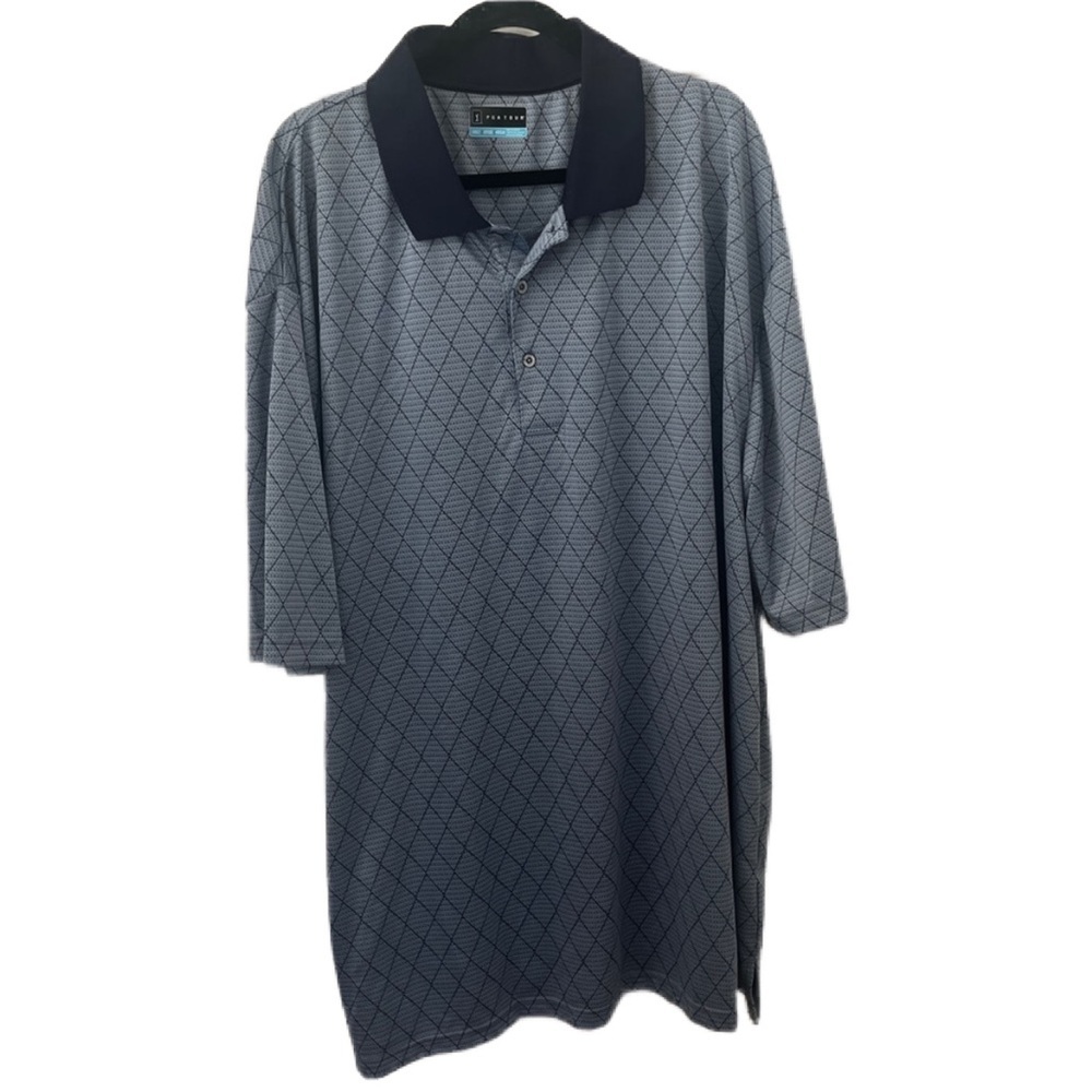 PGA Tour Mens 4XLT Blue Diamond Grid Golf Polo Shirt Short Sleeve Tall